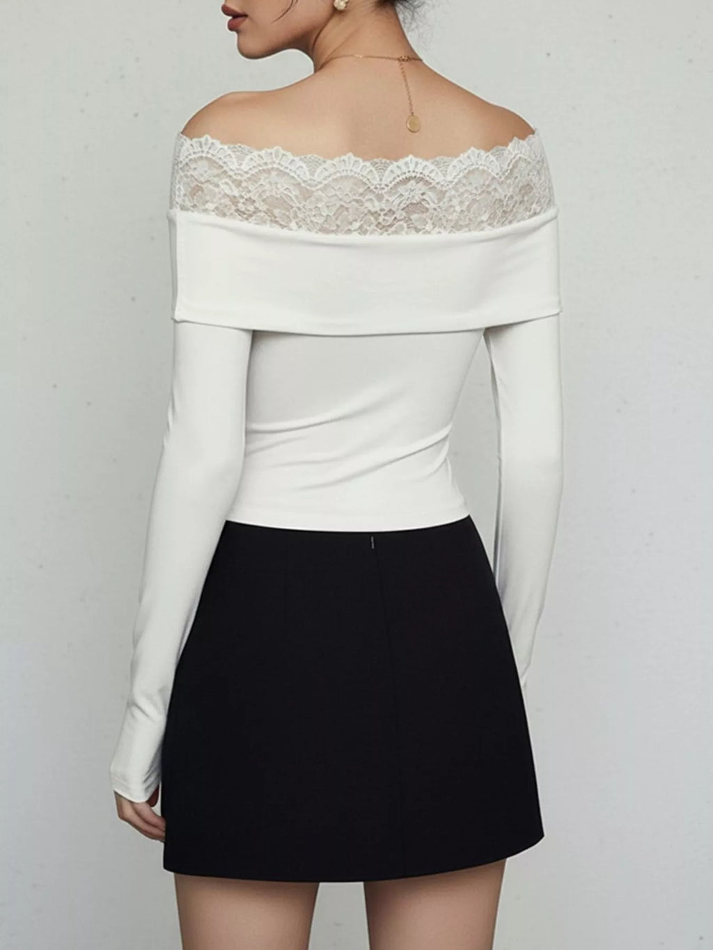 Lace Detail Off-Shoulder Long Sleeve Bodysuit - Lilixa.store