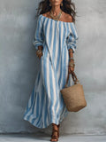 Off-Shoulder Striped Maxi Dress - Lilixa.store
