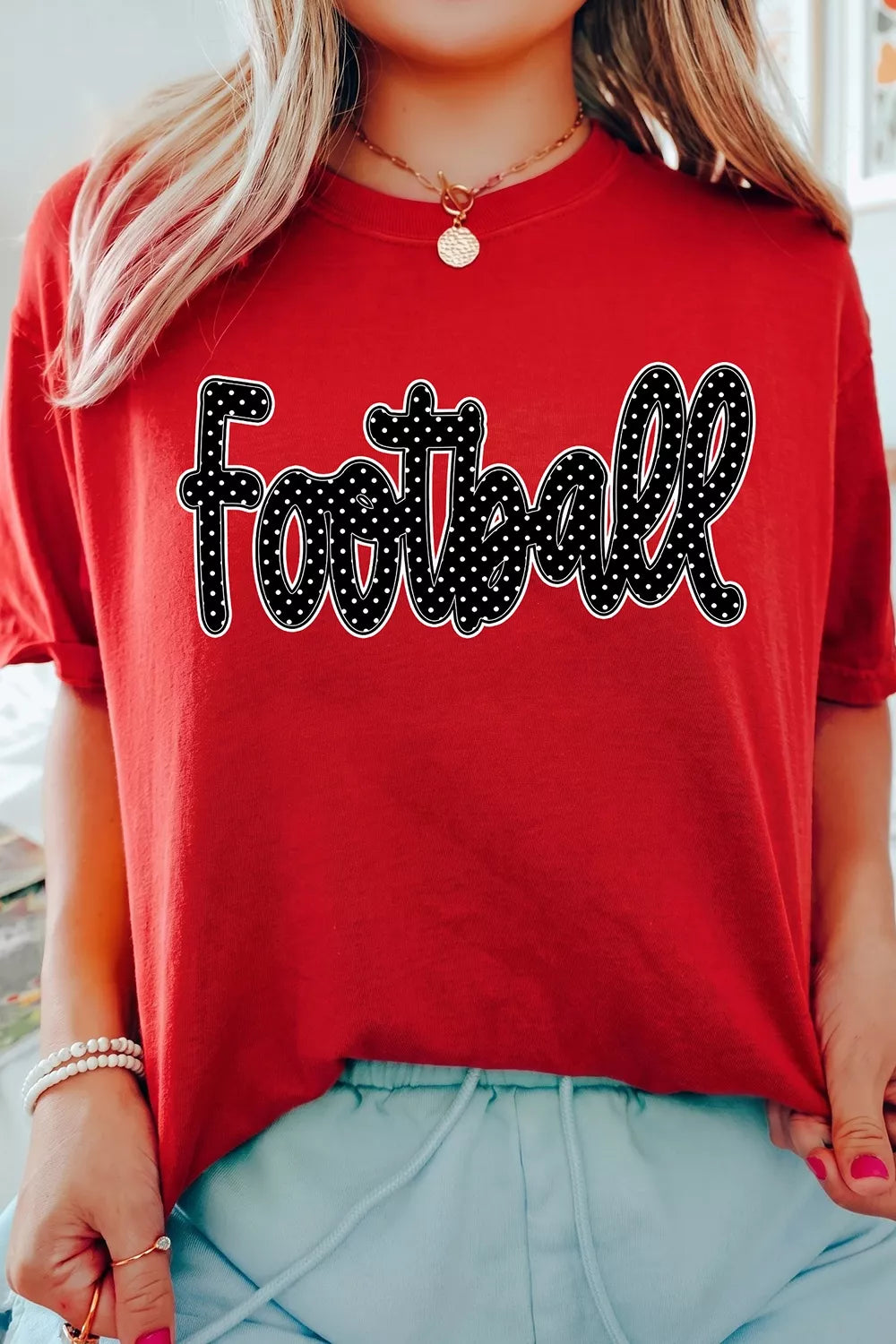 Full Size Football Polka Dot Letter Graphic Game Day T Shirt Plus Size - Lilixa.store