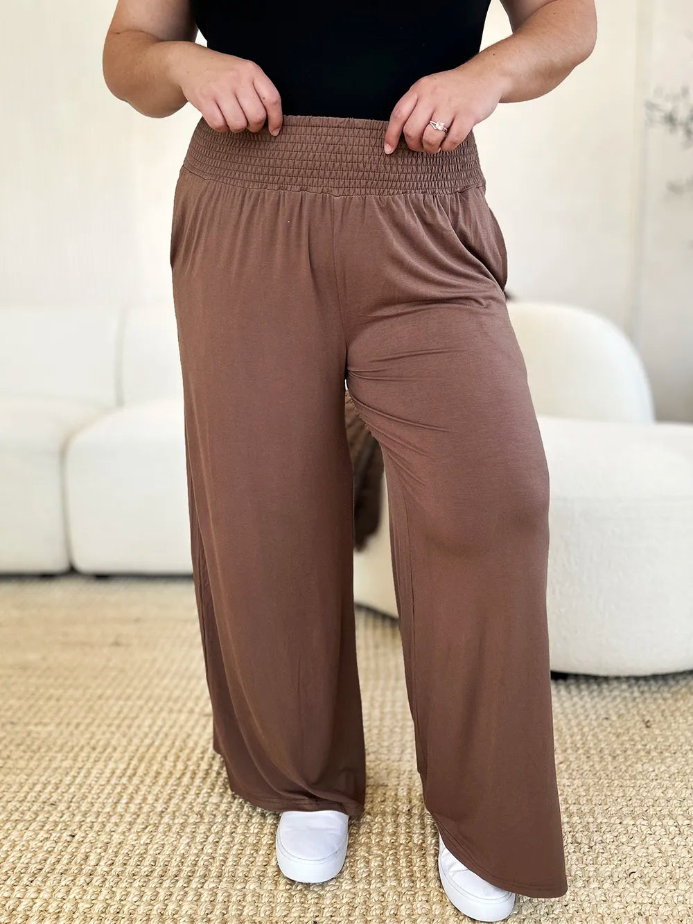 Basic Bae Full Size Smocked Wide Waistband Wide Leg Pants - Lilixa.store
