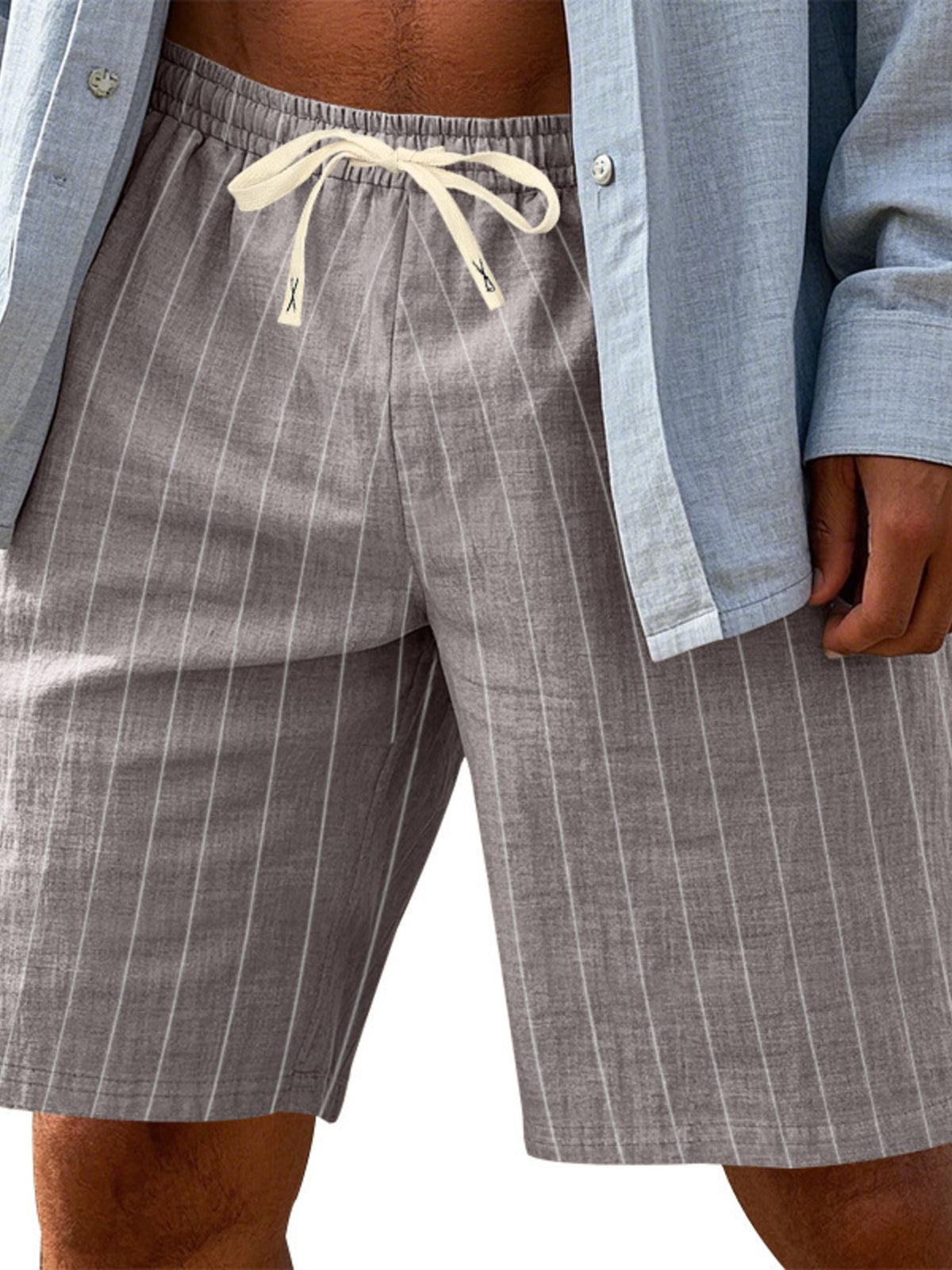 Men's Full Size Striped Drawstring Casual Shorts Plus Size, view 5