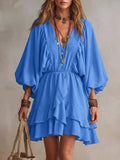 Ruffled Balloon Sleeve Mini Dress - Lilixa.store