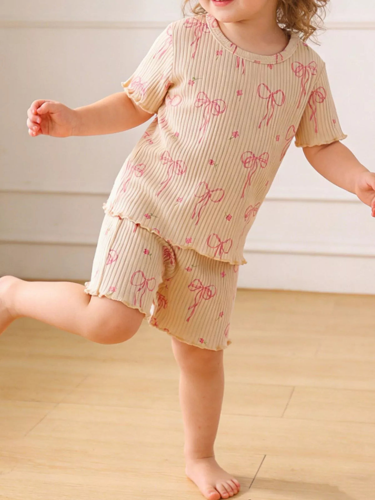 Children's Bow Ribbed Knit Top and Shorts Set - Lilixa.store