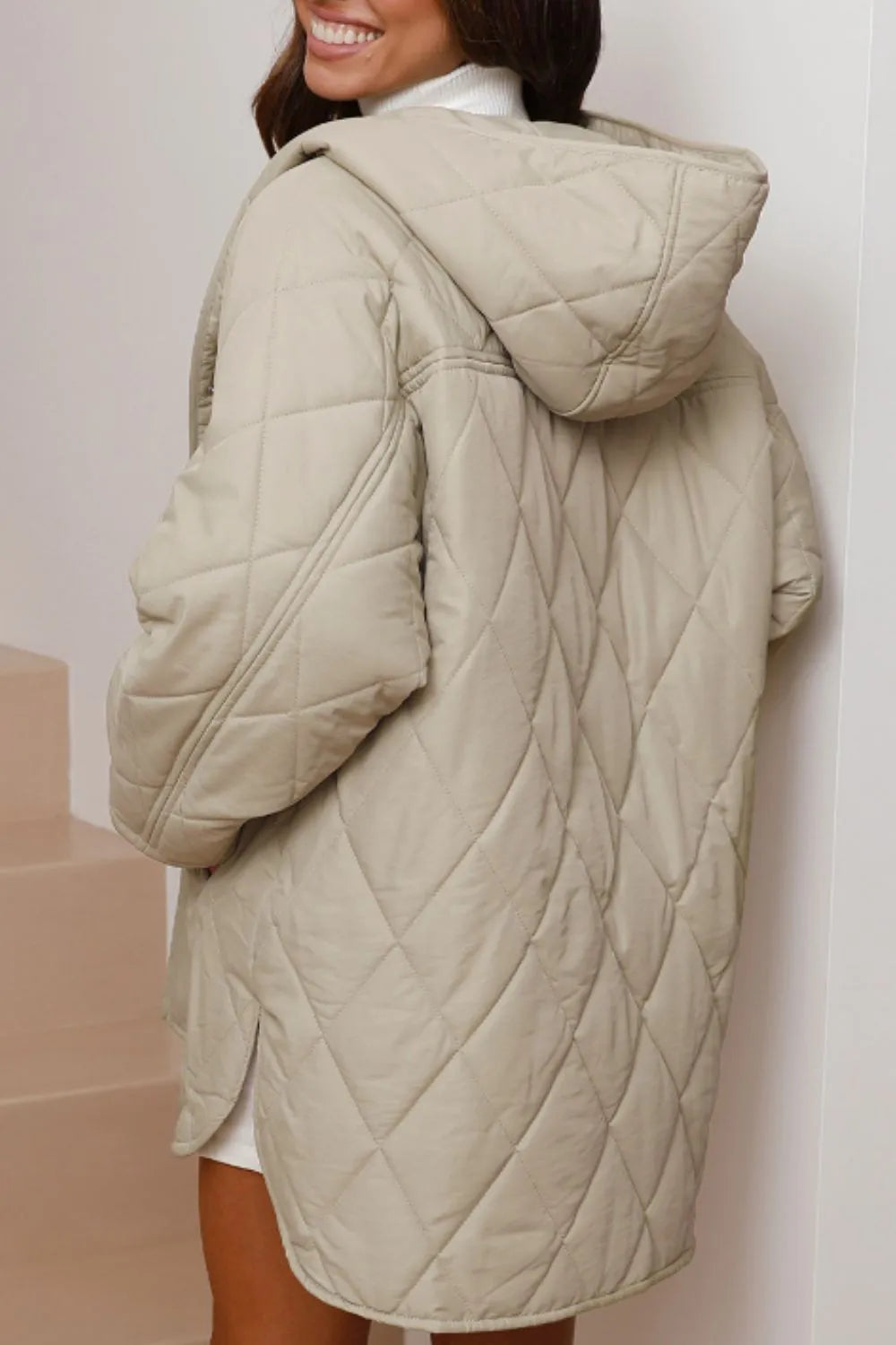 Snap Down Long Sleeve Quilted Winter Coat - Lilixa.store