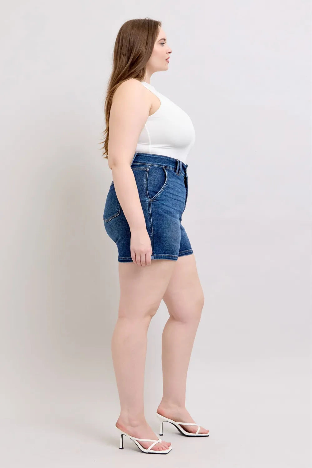 Judy Blue Full Size Double Button Waistband Denim Shorts Plus Size - Lilixa.store
