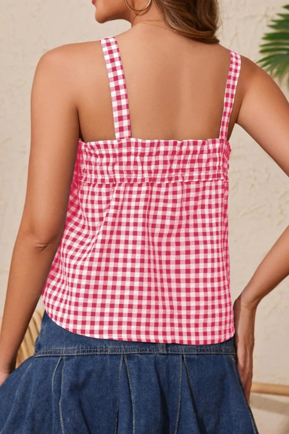 Tied Front Textured Square Neck Cami - Lilixa.store