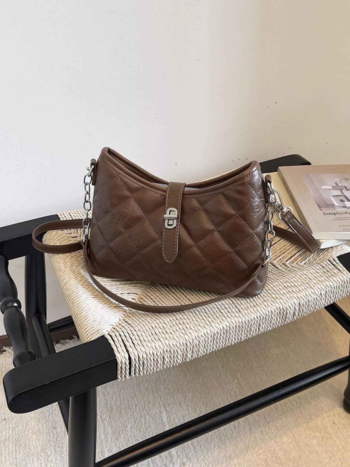 Lock Detail Quilted Shoulder Bag