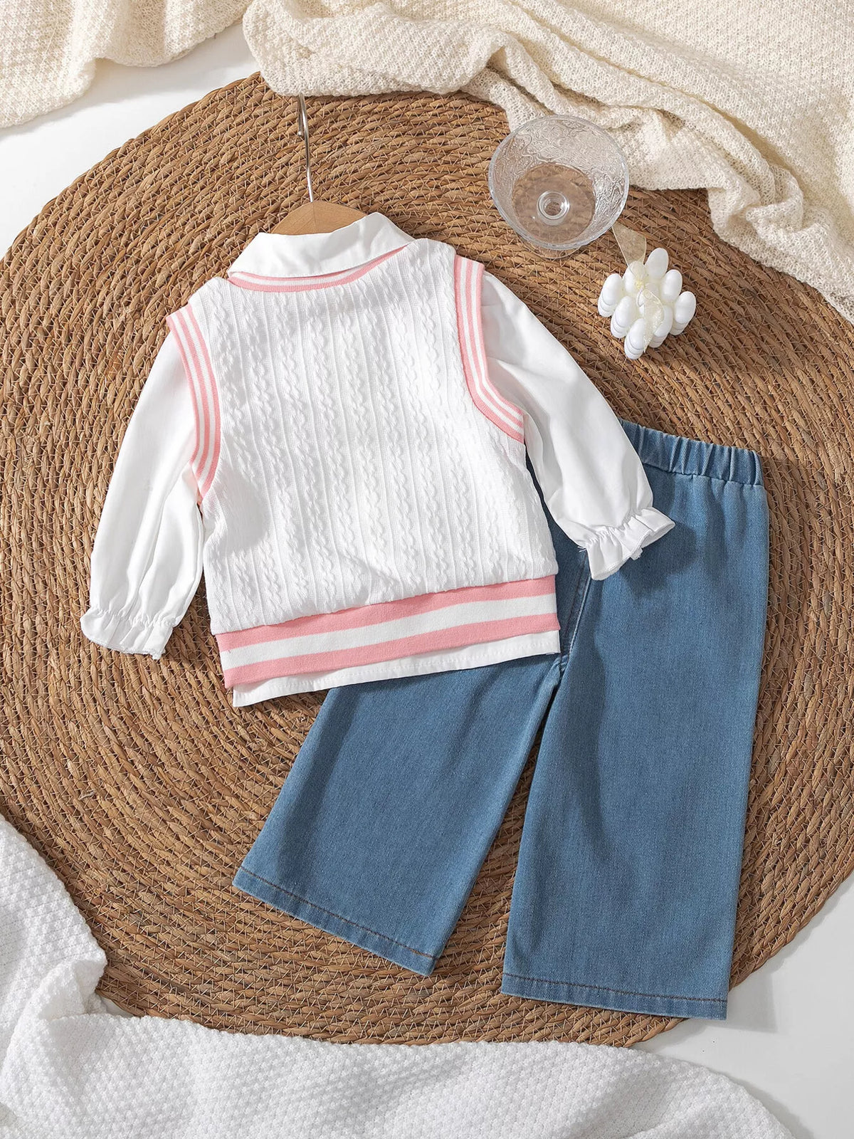 Children's Long Sleeve Shirt & Knit Vest and Jeans Set - Lilixa.store