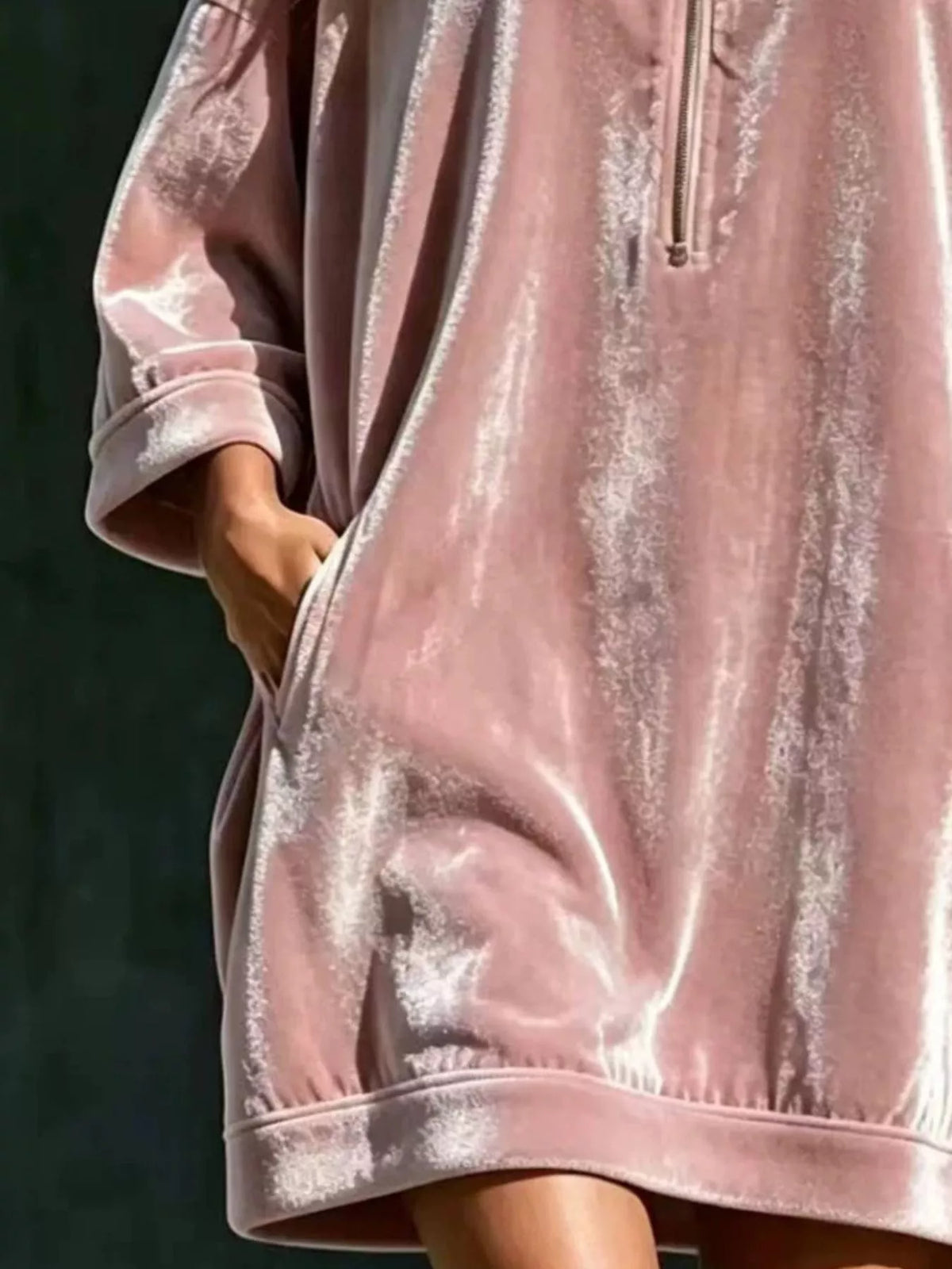 Full Size Half-Zip 3/4 Sleeve Hoodie Dress Plus Size