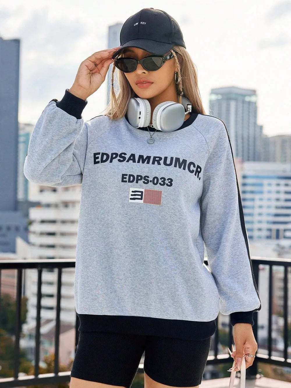 Letter Round Neck Long Sleeve Sweatshirt - Lilixa.store