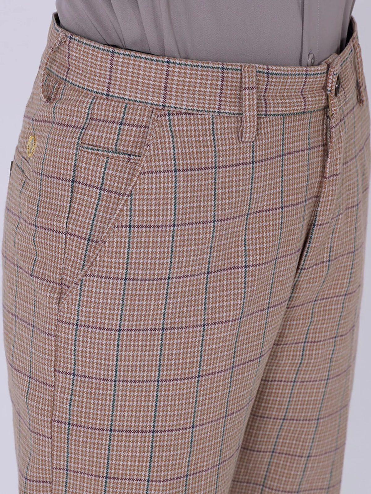 Men's Slim Fit Plaid Pants in Orange, view 5