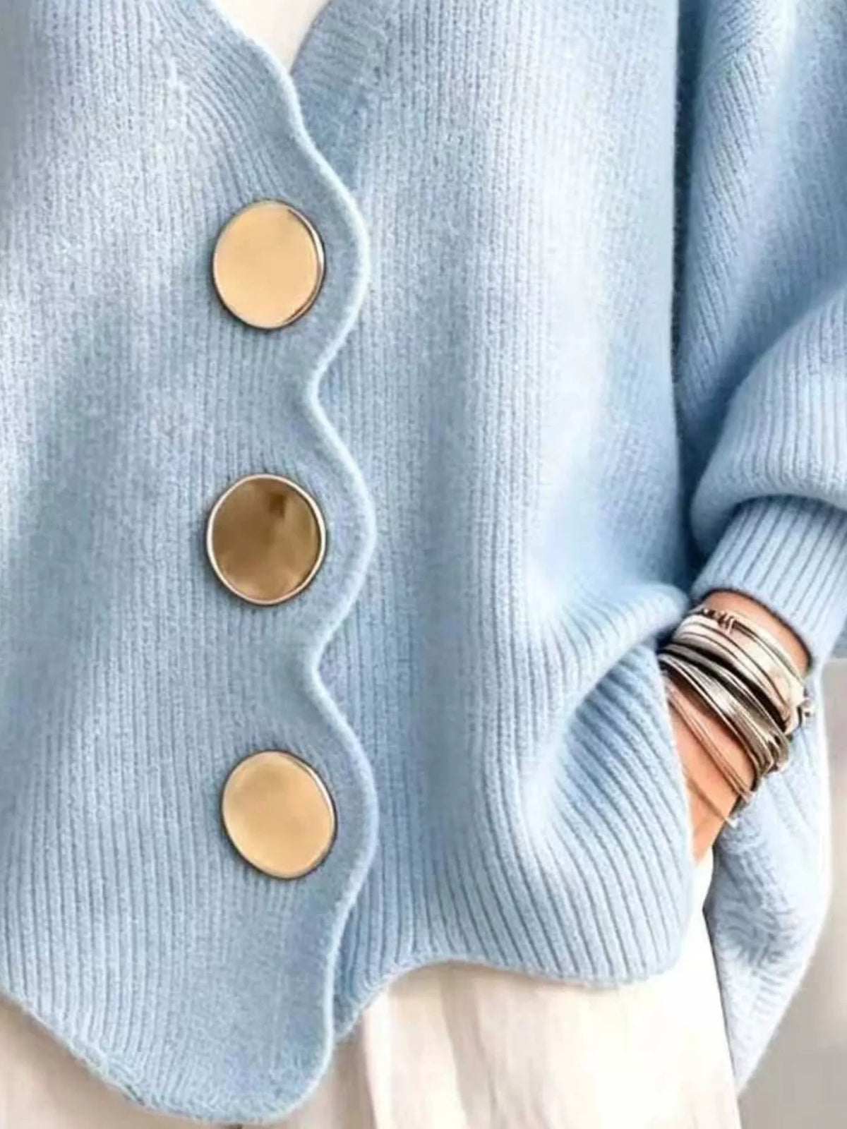 Full Size Scalloped-Edge Oversized Button-Down Cardigan Plus Size