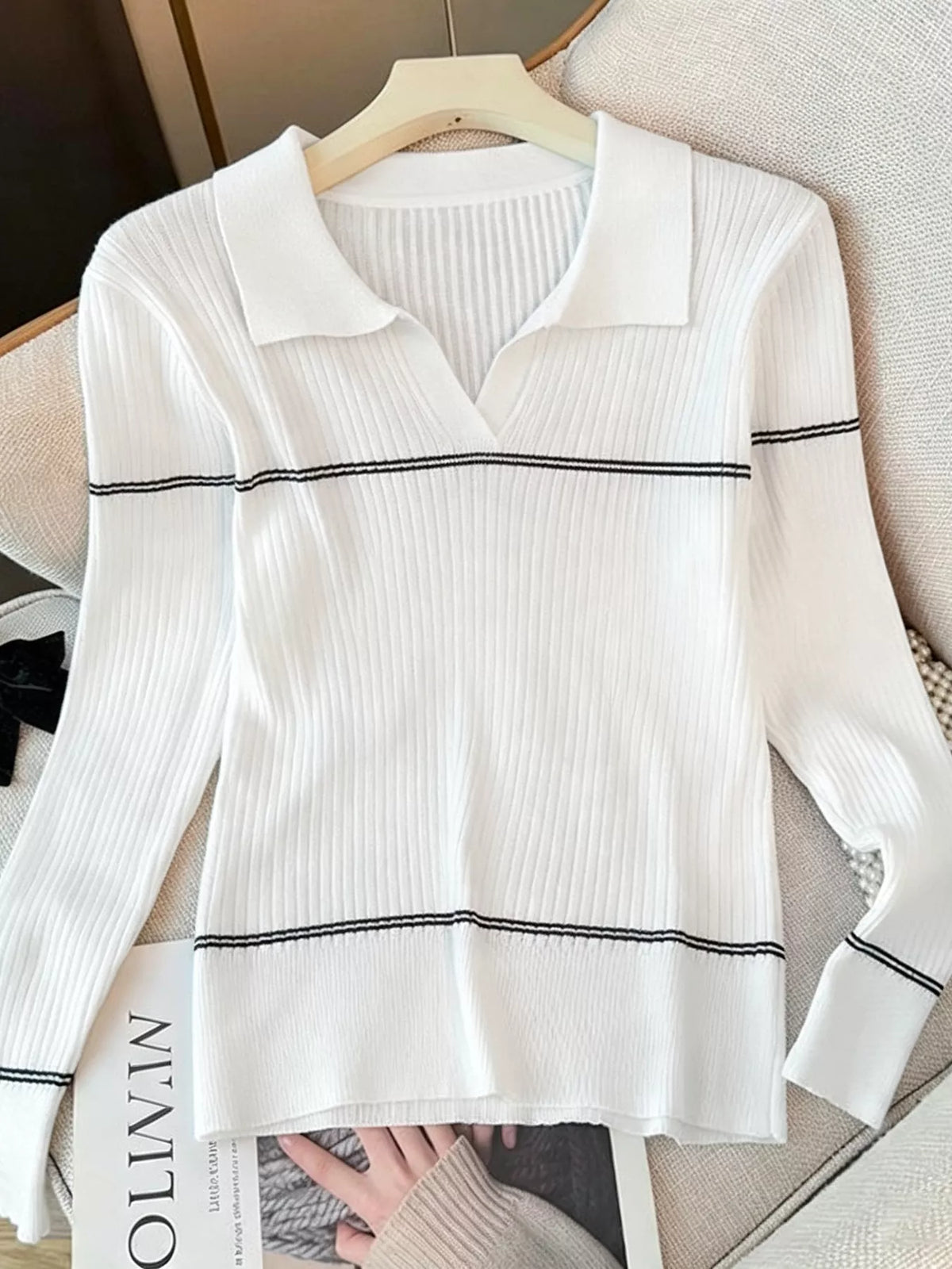 Ribbed Knit Top with Contrast Shawl - Lilixa.store