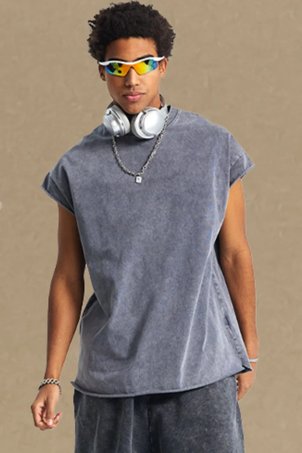 Men's Washed Round Neck Tank - Lilixa.store