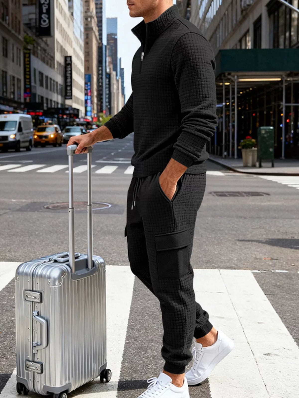 Men's Full Size Quarter-Zip Top and Cargo Joggers Set Plus Size - Lilixa.store