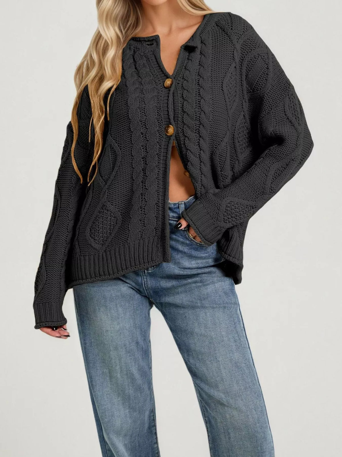 Cable-Knit Button-Down Cardigan - Lilixa.store