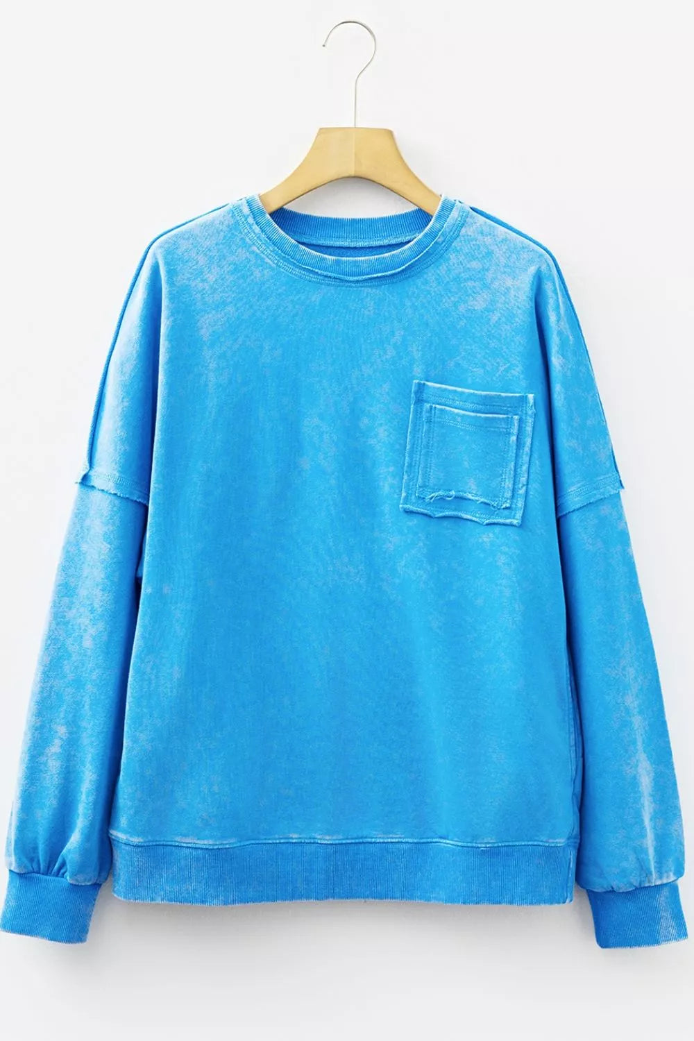 Mineral Wash Oversized Sweatshirt with Chest Pocket in Sky Blue, view 5