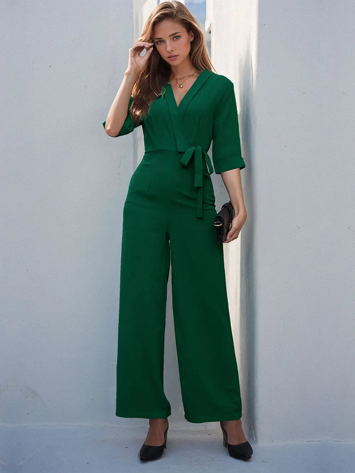 Perfee Surplice Half Sleeve Wide Leg Jumpsuit - Lilixa.store