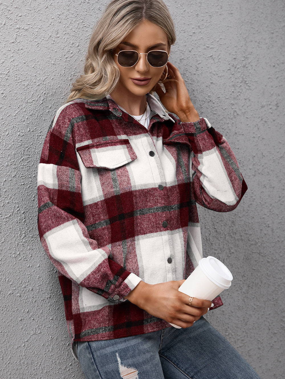 Ivy Lane Plaid Long Sleeve Shirt Jacket, view 6