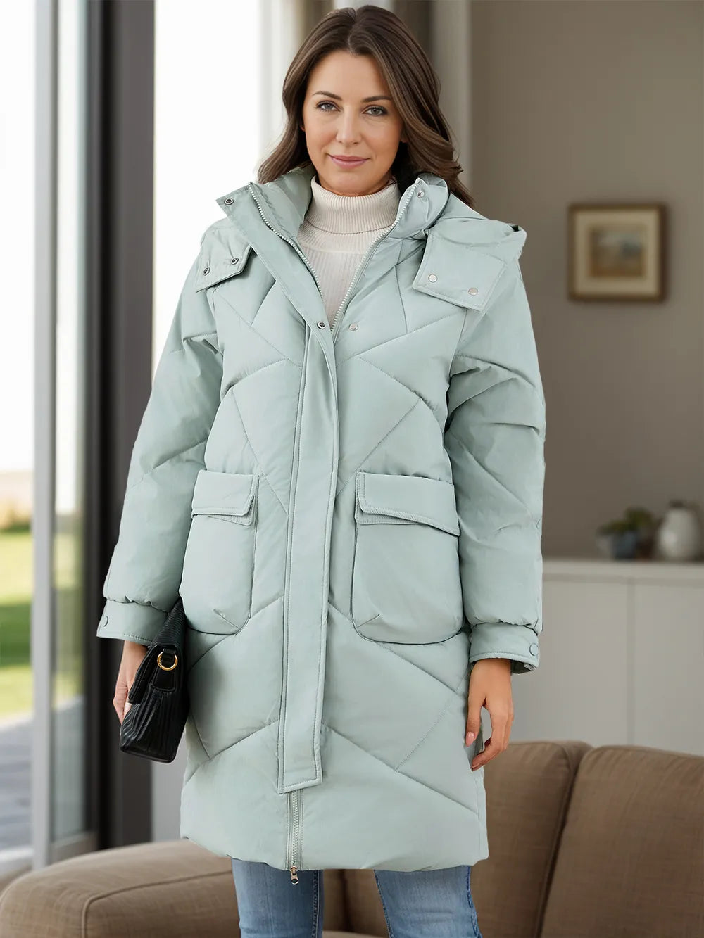 Long Sleeve Longline Hooded Winter Coat with Pockets - Lilixa.store