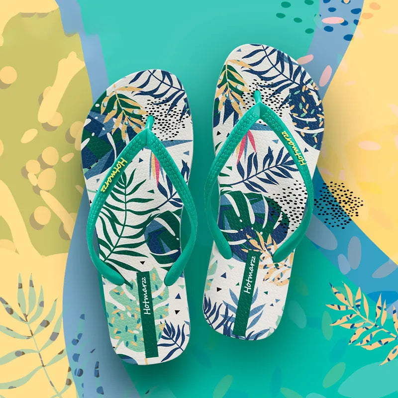 Tropical Leaf Print Summer Slippers - Lilixa.store