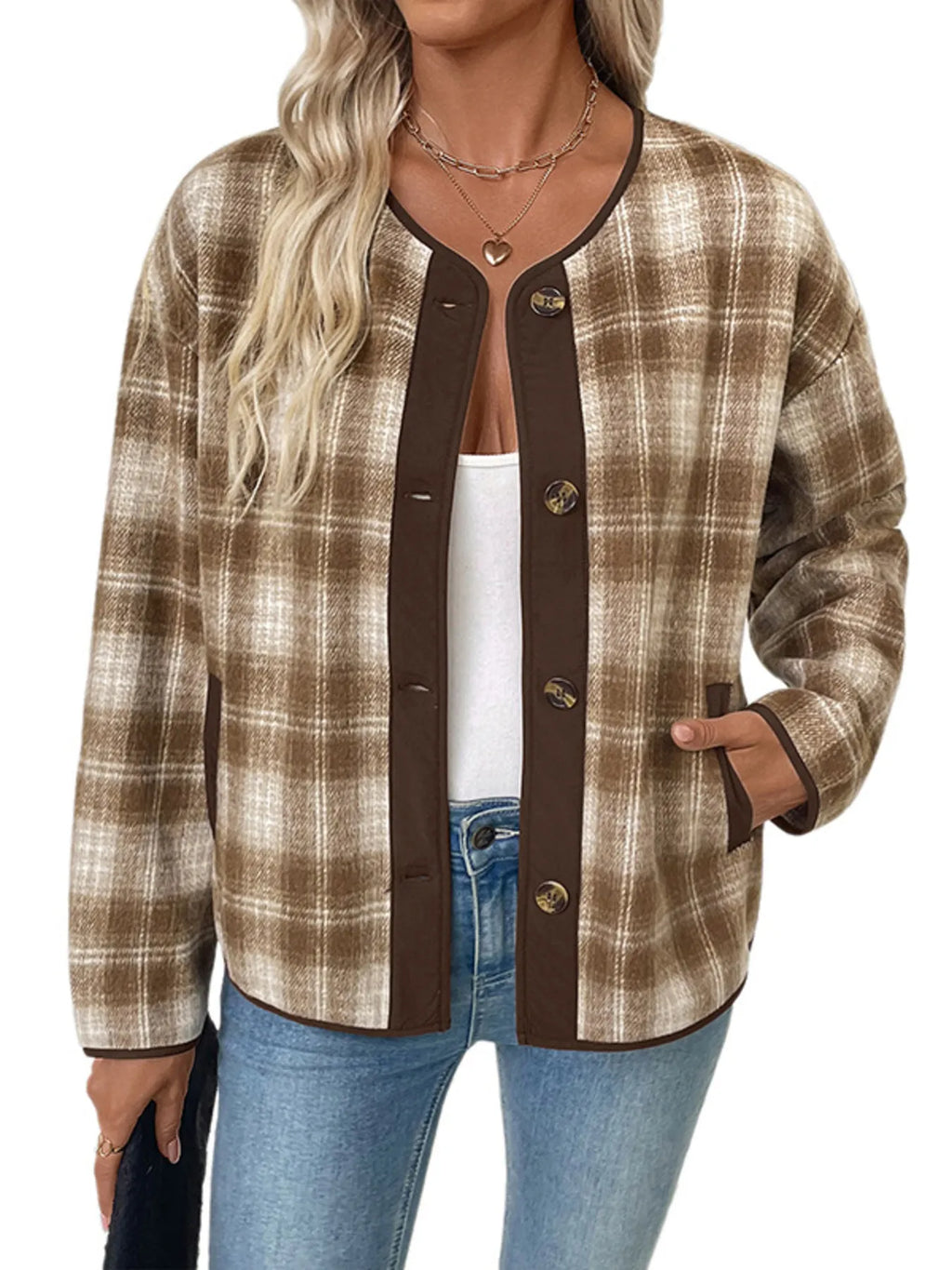 Plaid Long Sleeve Button-Up Jacket - Lilixa.store