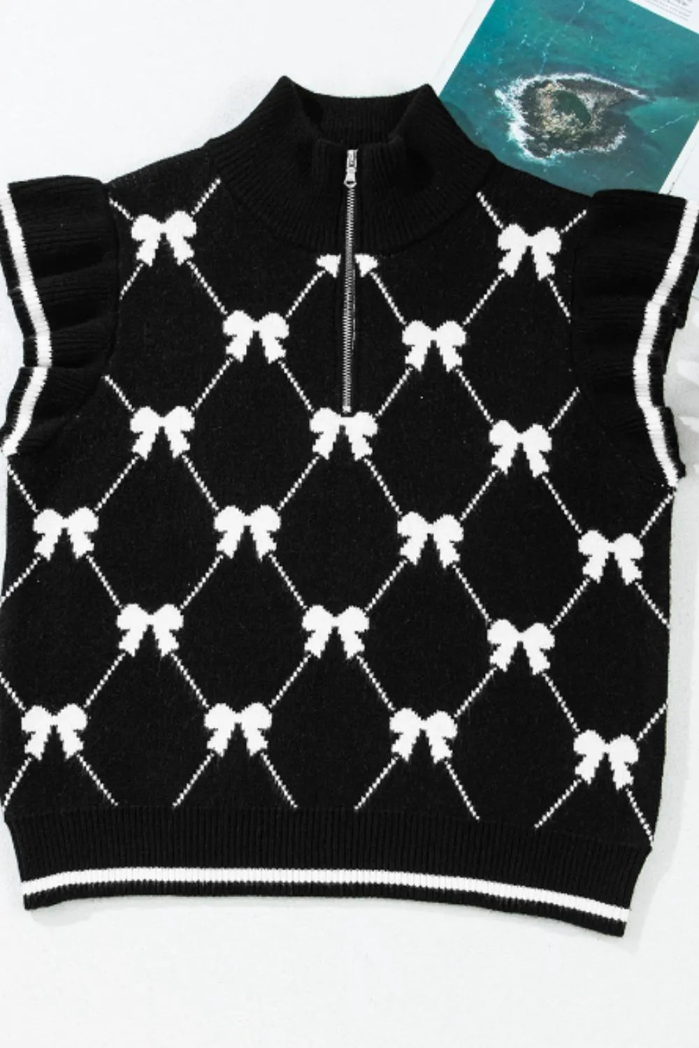 Bow Half Zip Sweater Vest - Lilixa.store