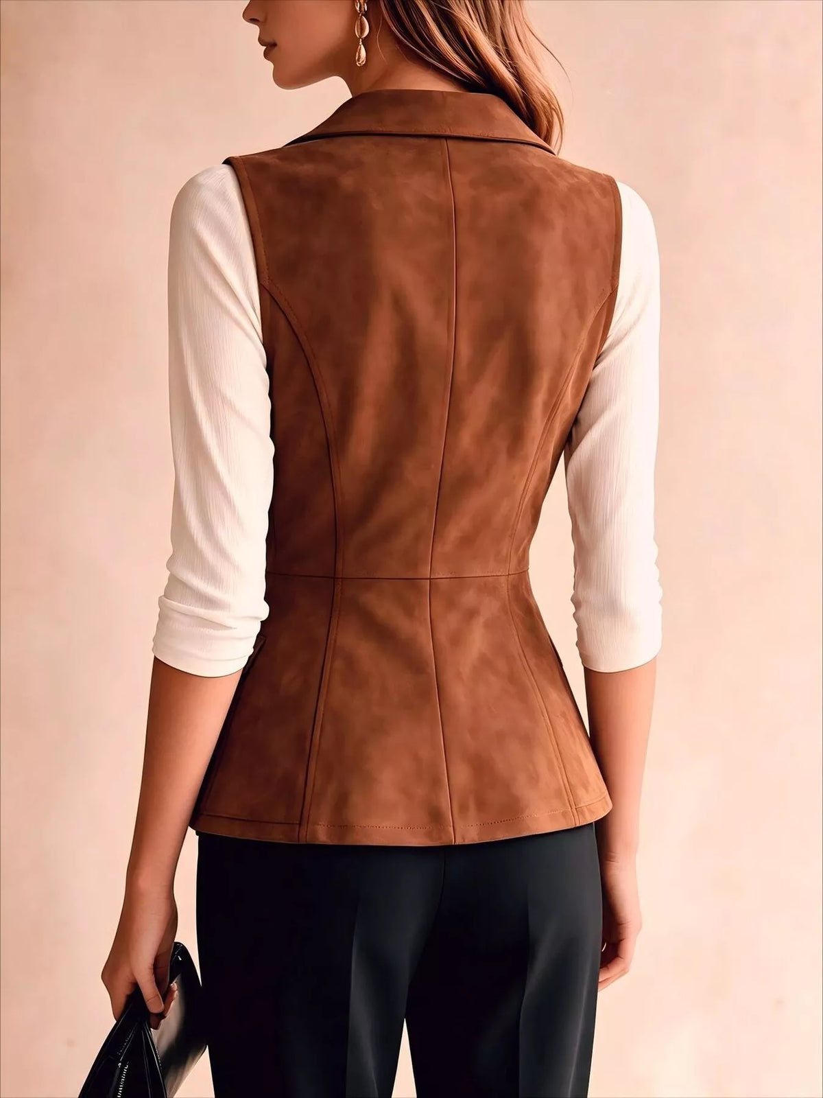 Button-Front Closure Suede Vest Coat, view 2