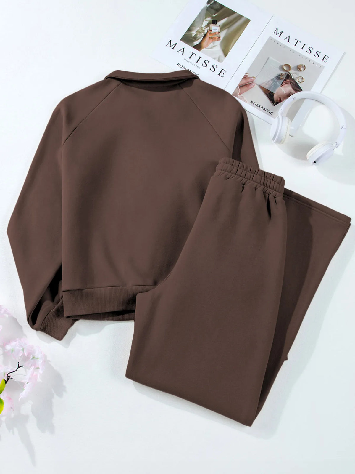 Collared Sweatshirt and High Waist Pants Active Set - Lilixa.store