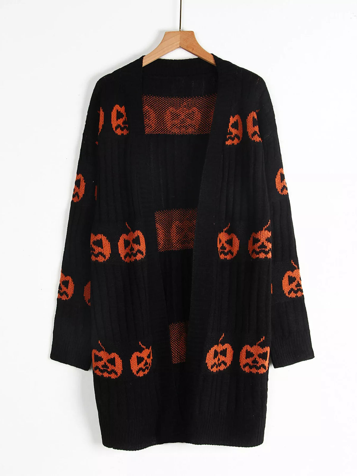 Halloween Pumpkin Open Front Knit Cardigan, view 4