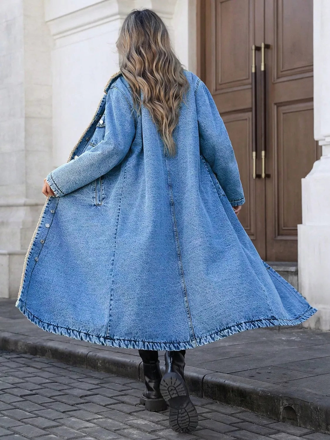 Sherpa Lined Longline Denim Jacket, view 2
