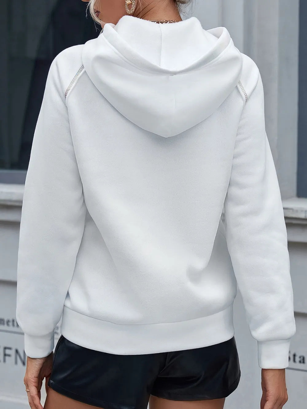 Ivy Lane Contrast Stitching Drawstring Raglan Sleeve Hoodie - Lilixa.store