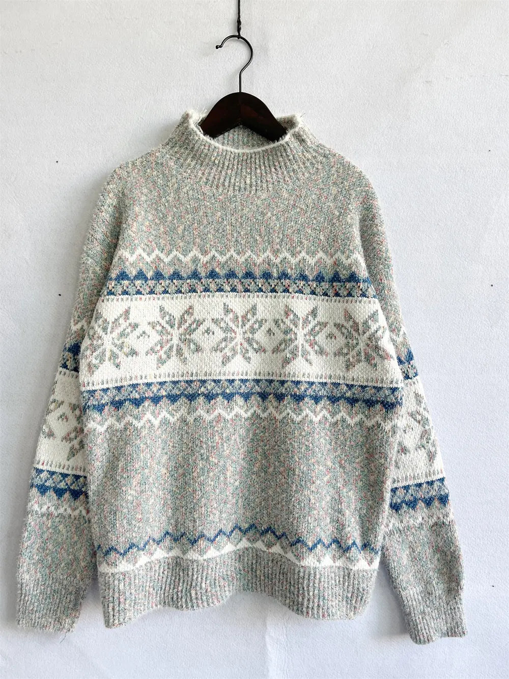 Geometric Mock Neck Dropped Shoulder Sweater, view 12