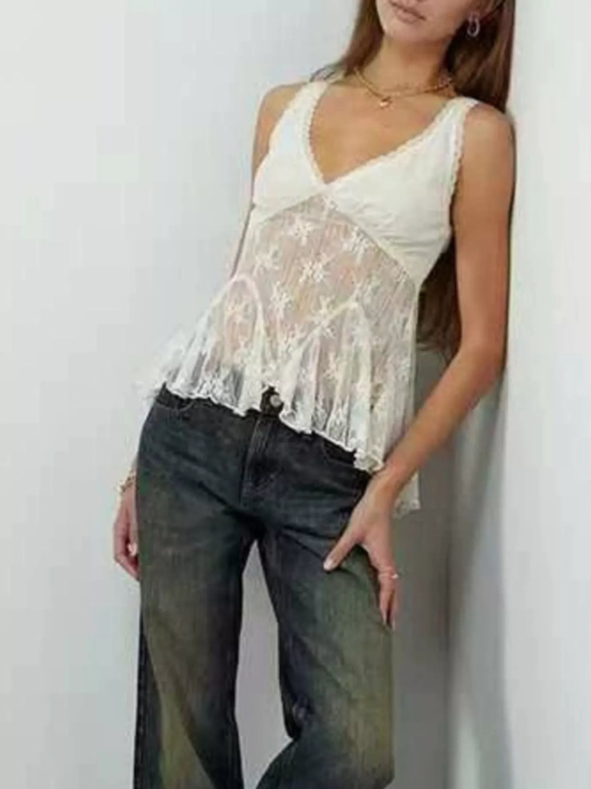 Lace V-Neck Tank - Lilixa.store