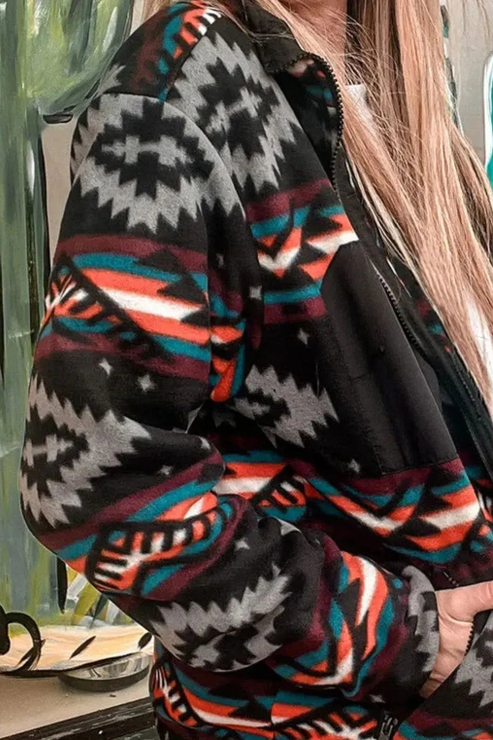 Zip Up Long Sleeve Jacket in Black, view 3