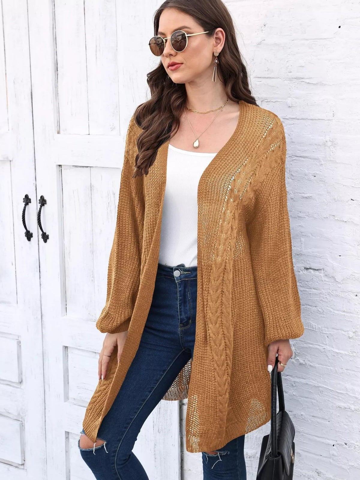Open Front Long Sleeve Cardigan - Lilixa.store