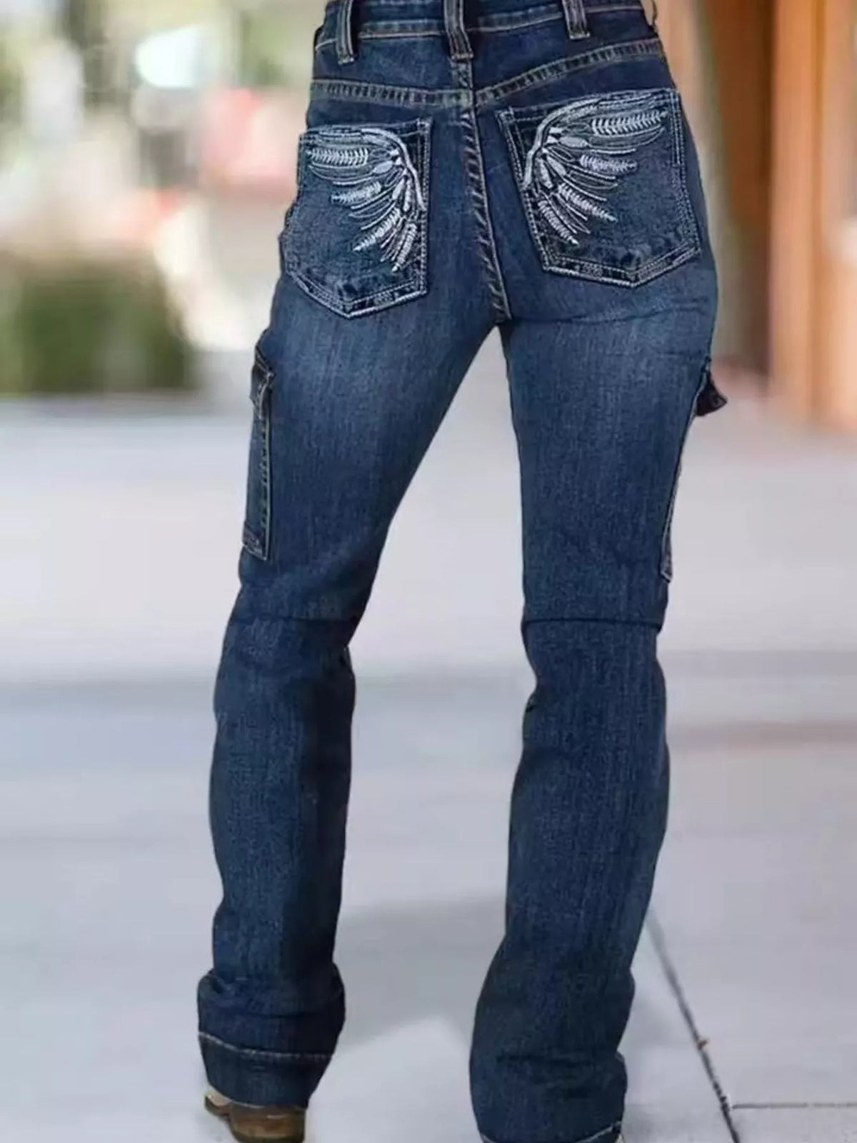 Wings Embroidered High-Rise Cargo Jeans - Lilixa.store