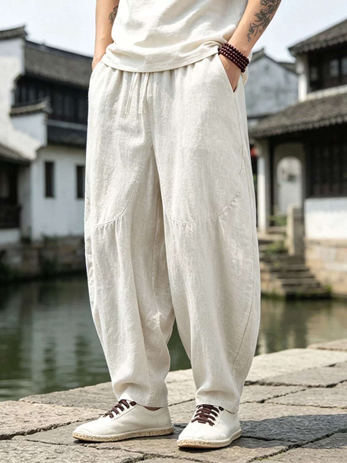 Men's Plus Size Loose Fit Pants with Drawstring Waist