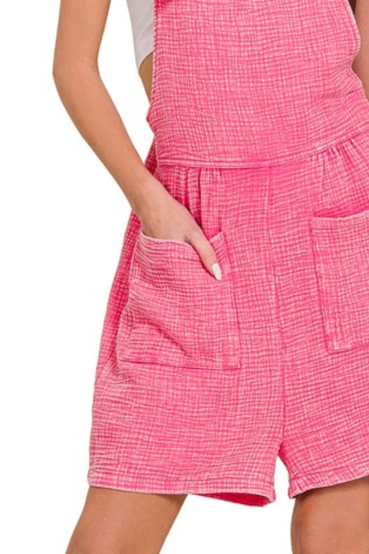 Zenana Woven Double Gauze Acid Washed Romper - Lilixa.store