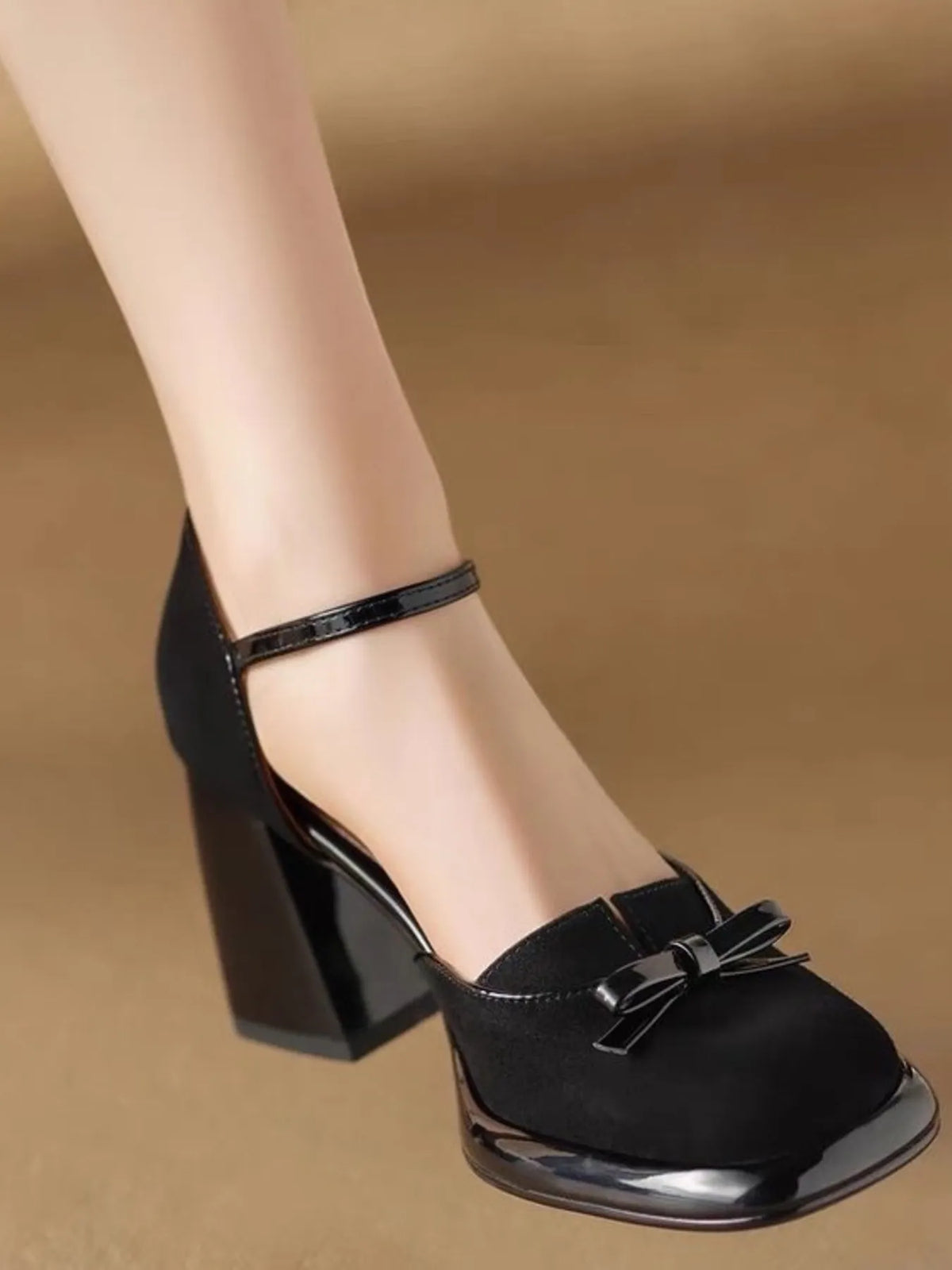 Bow Block Heel Ankle Strap Pumps - Lilixa.store