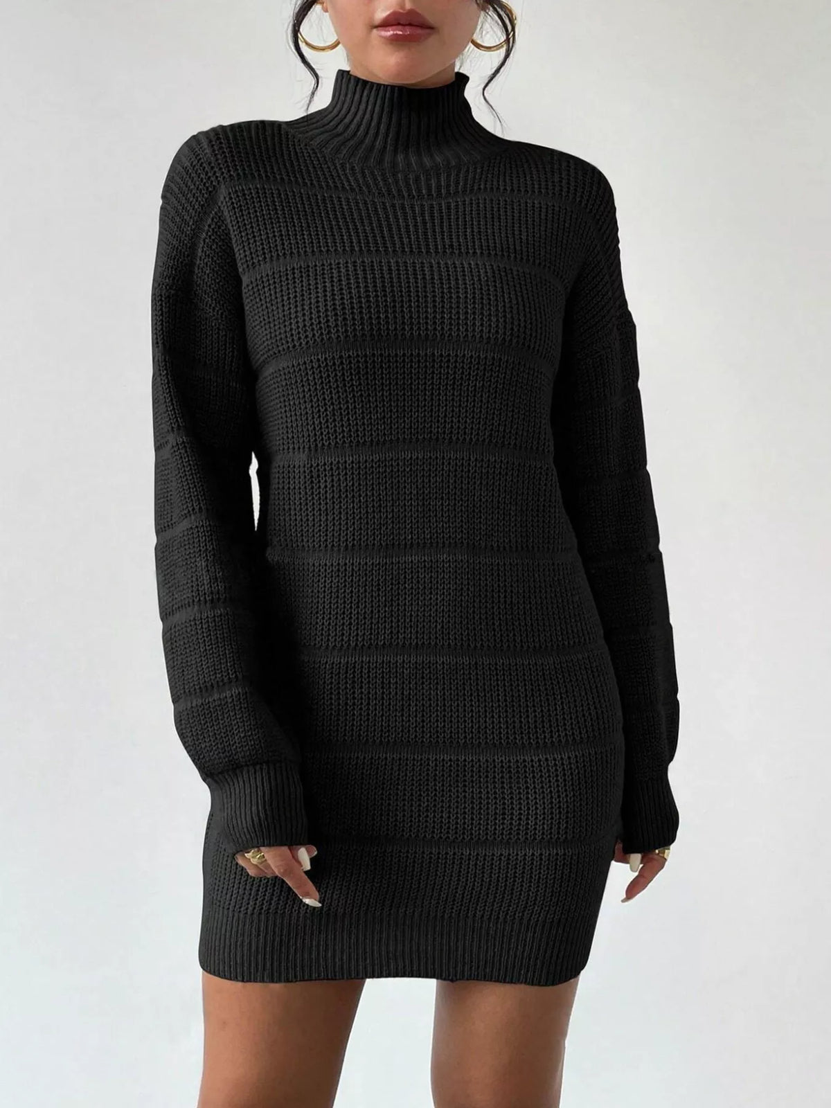Turtleneck Long Sleeve Sweater Dress