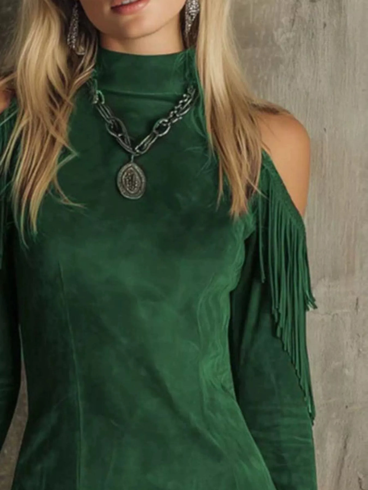 Fringed Cold Shoulder Mini Dress, view 4