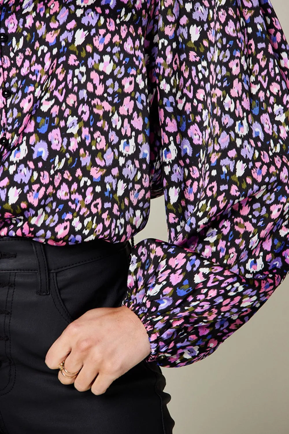 Double Take Full Size Printed Balloon Sleeve Shirt - Lilixa.store