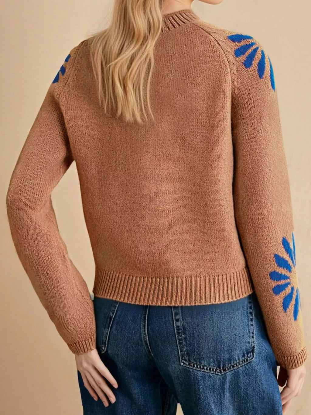 Flower Mock Neck Raglan Sleeve Sweater - Lilixa.store