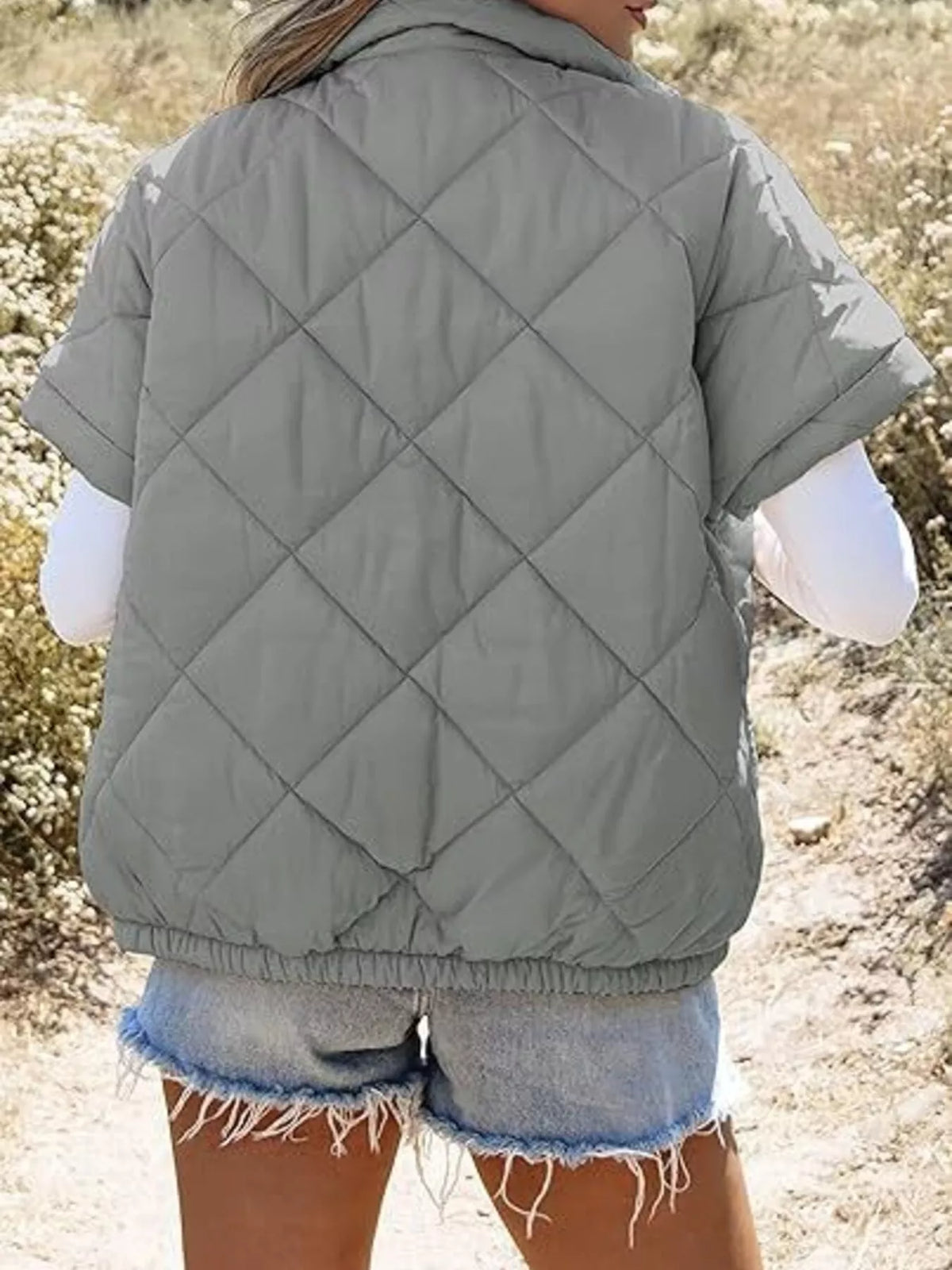 Quilted Zip Up Short Sleeve Winter Coat - Lilixa.store