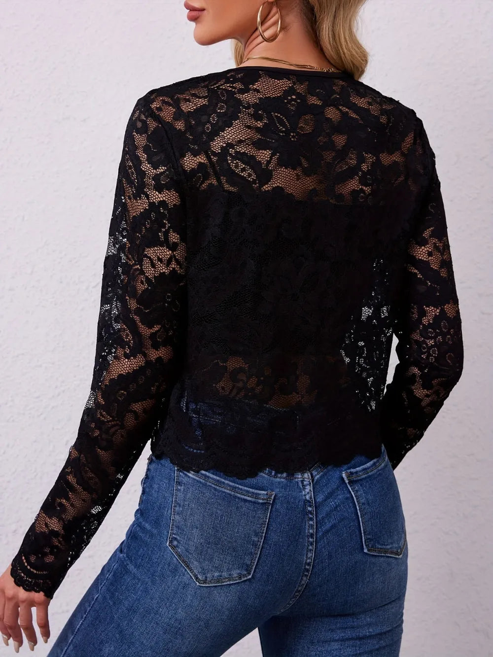 Lace Open Front Long Sleeve Jacket, view 4