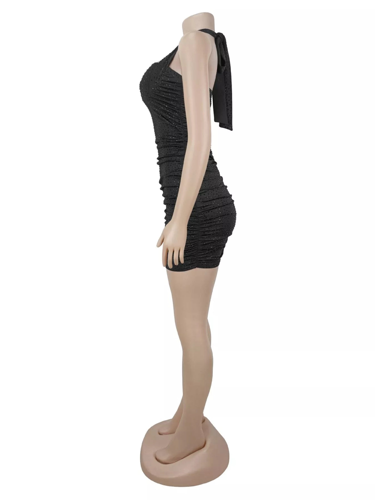 Rhinestone Ruched Halter Neck Bodycon Mini Dress