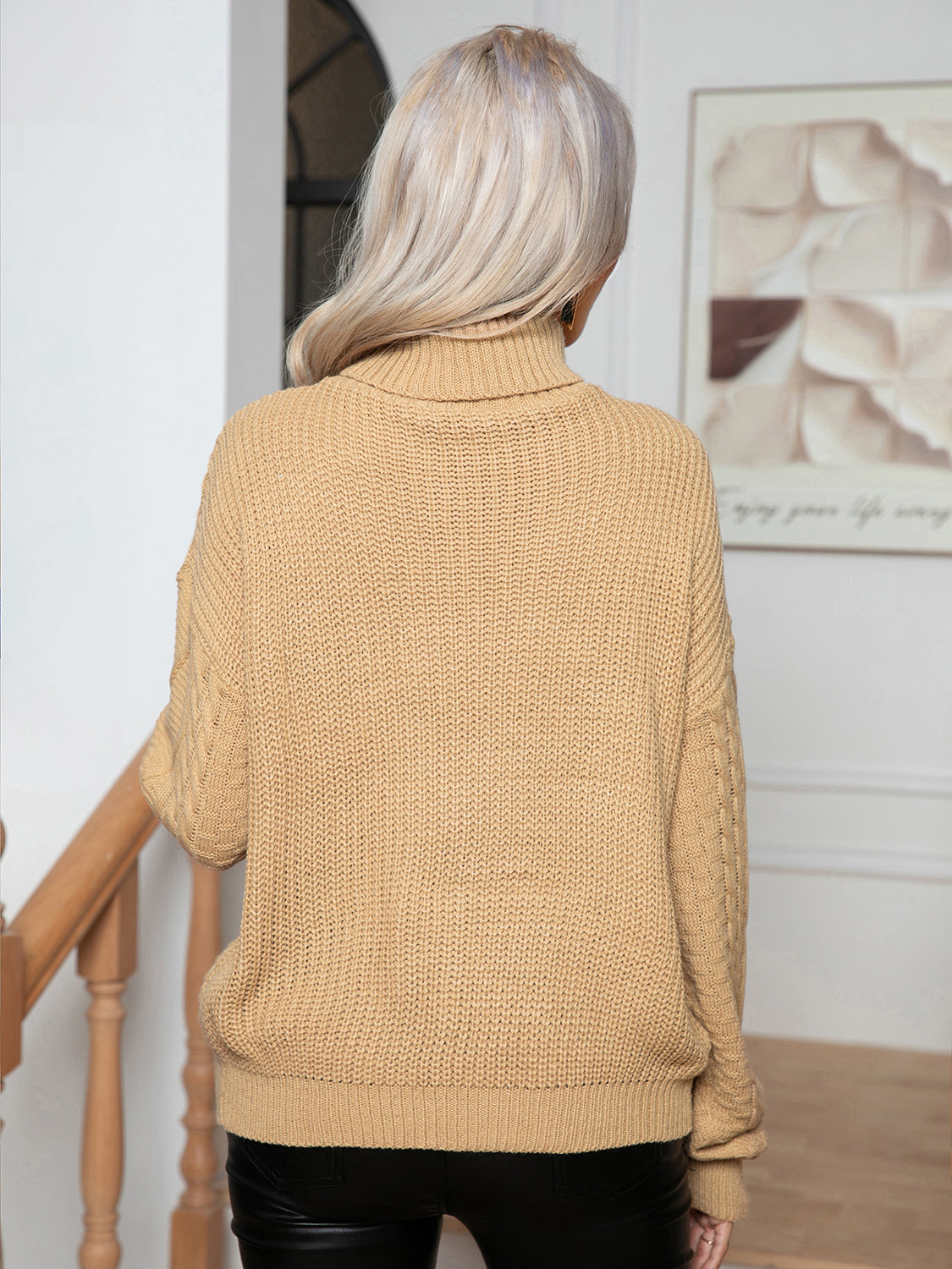 Turtleneck Cable-Knit Long Sleeve Sweater, view 6
