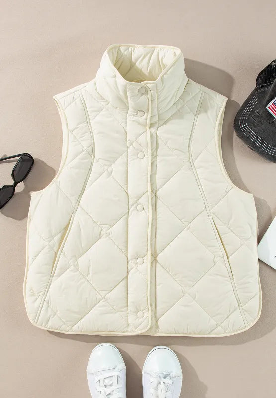 Snap Down Texture Vest Coat with Pockets, view 5