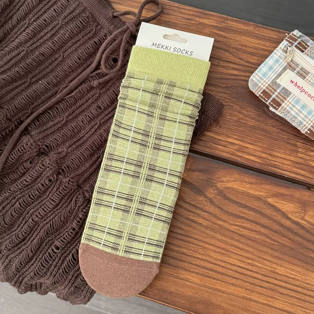 Plaid Mid-Calf Cotton Socks